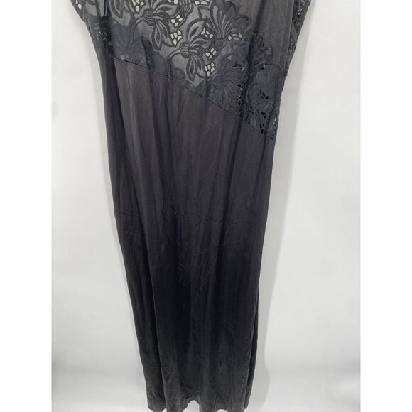 VINTAGE JOIE de VIE BLACK Night'n Day BLACK FRONT SLIT MEDIUM NIGHTGOWN FLORAL - Picture 2 of 6